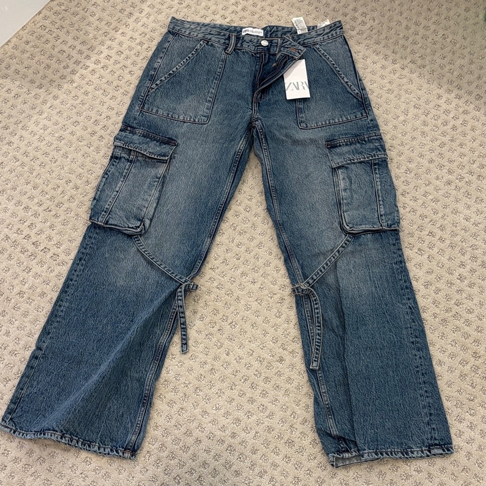 Zara Men's Relaxed Denim Cargo Jeans